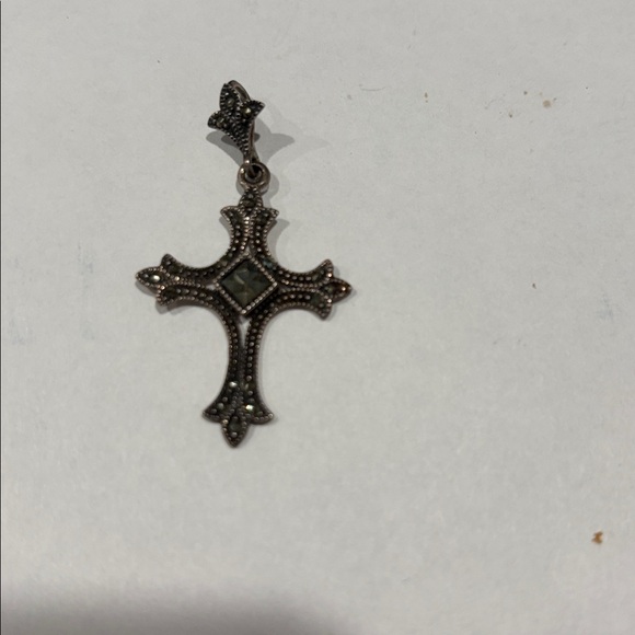 Sterling Silver Cross Pendant with Marcasite - Picture 2 of 4